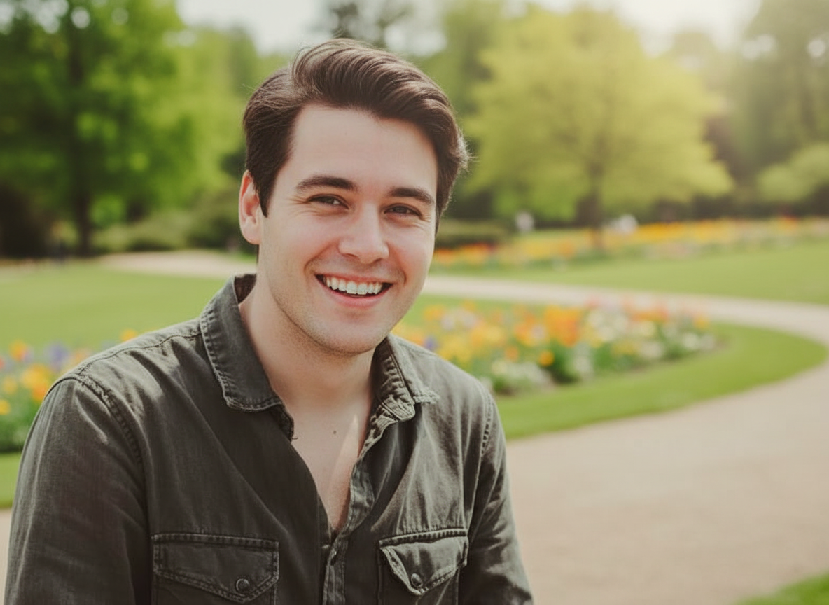 Smiling man outdoors in natural light